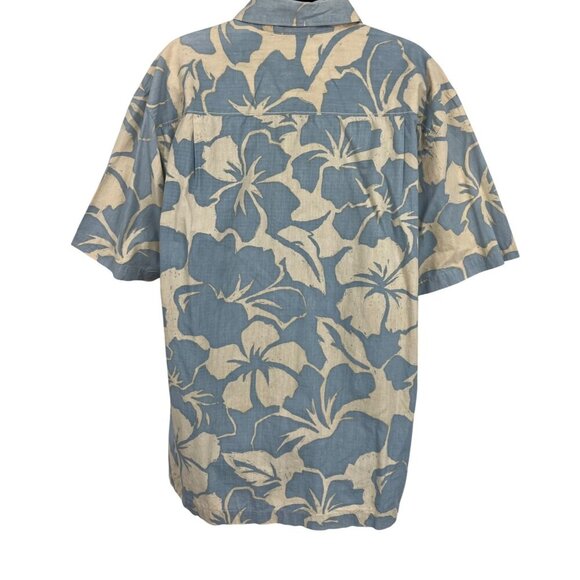 Quiksilver Men Hawaiian Shirt Large L Blue Collar Hibiscus Collar Short Sleeve - Picture 6 of 10